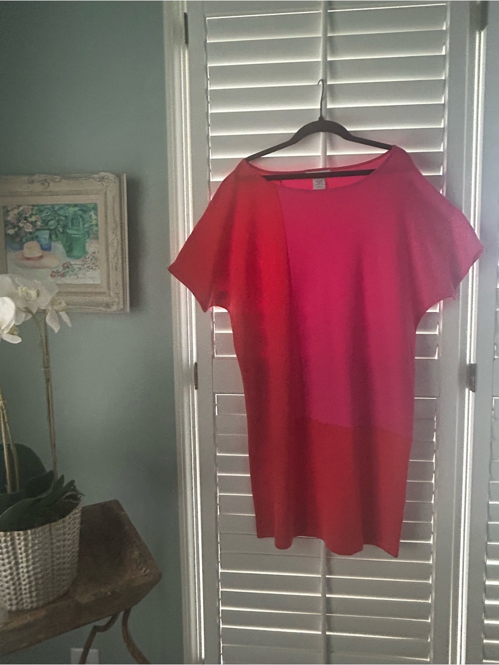 Joan Vass Bold Red and Pink Colorblock Dress